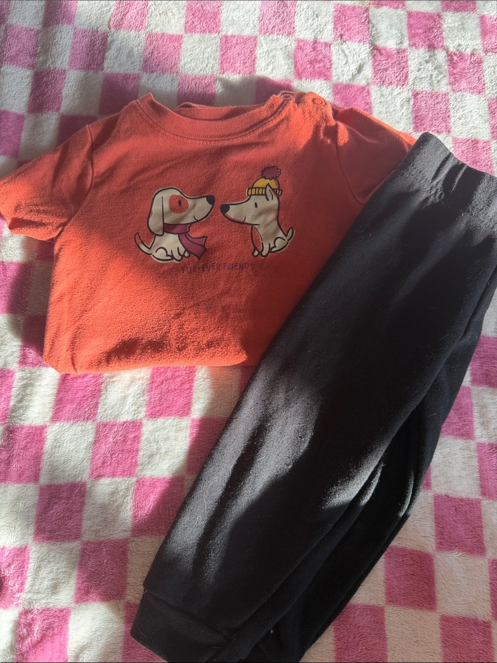 Orange Puppy Graphic Baby Top with Black Pants